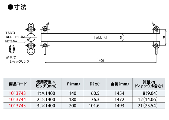 吊り天秤の寸法　大洋製器工業